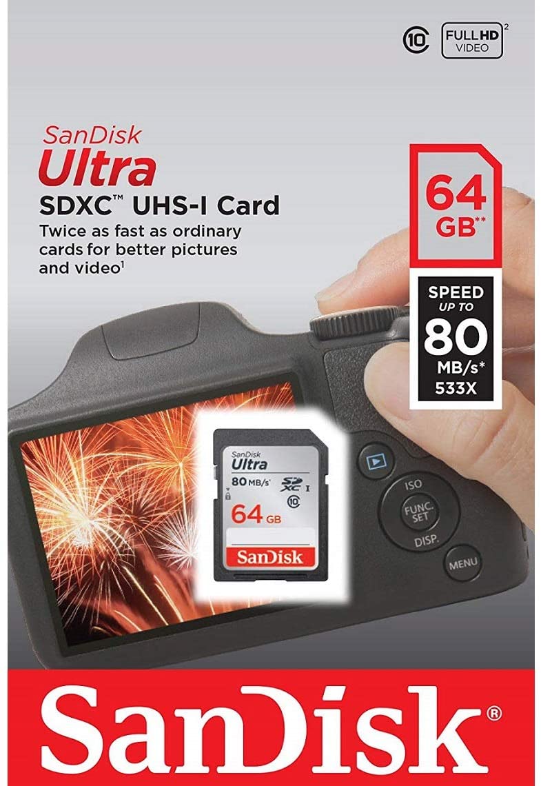 ultra-64gb-80mbps.jpg SanDisk Ultra 64GB Class 10 SDXC UHS-I Memory Card up to 80MB/s (SDSDUNC-064G-GN6IN) - Image 1