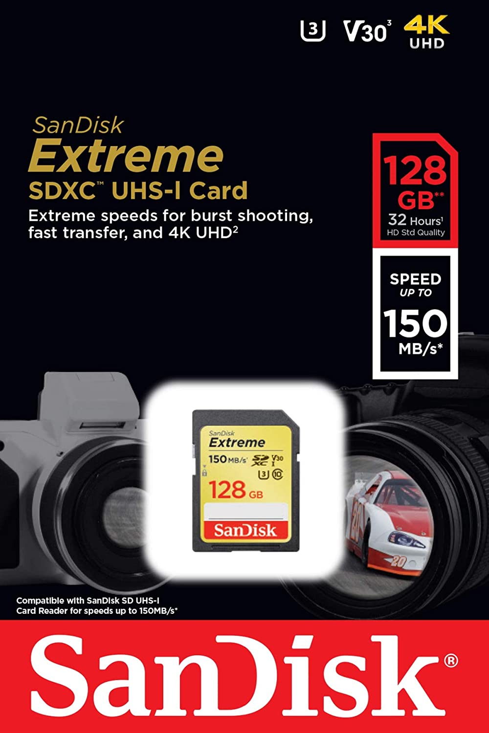 ultra128gb-80mbps-1.jpg SanDisk 128GB Extreme SDXC UHS-I Card - C10, U3, V30, 4K UHD, SD Card - SDSDXV5-128G-GNCIN 150mbps - Image 1