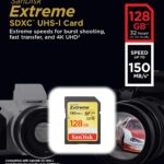 SanDisk 128GB Extreme SDXC UHS-I Card - C10, U3, V30, 4K UHD, SD Card - SDSDXV5-128G-GNCIN 150mbps
