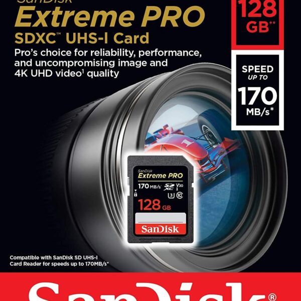 SanDisk 256GB Extreme PRO SDXC UHS-I Card - C10, U3, V30, 4K UHD, SD Card - SDSDXXY-256G-GN4IN 170mbps
